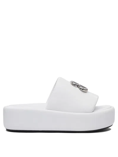 Balenciaga Rise Flatform Leather Slides In White