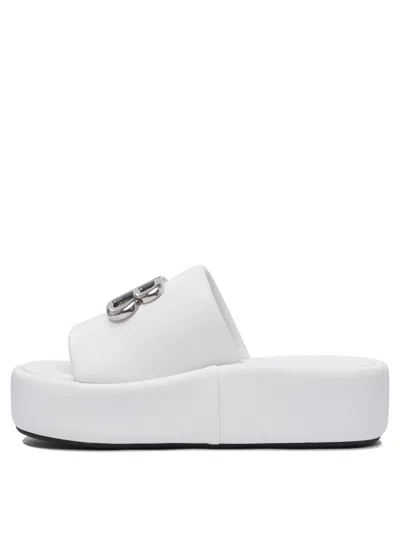 Balenciaga Rise Flatform Leather Slides In White