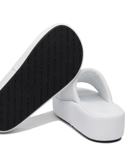 Balenciaga Rise Flatform Leather Slides In White