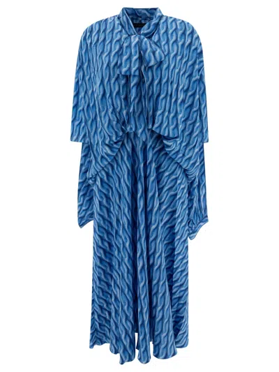 Balenciaga Patterned Draped Midi Dress In Blue
