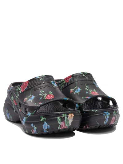 Balenciaga X Crocs Rose Print Pool Slides In Black