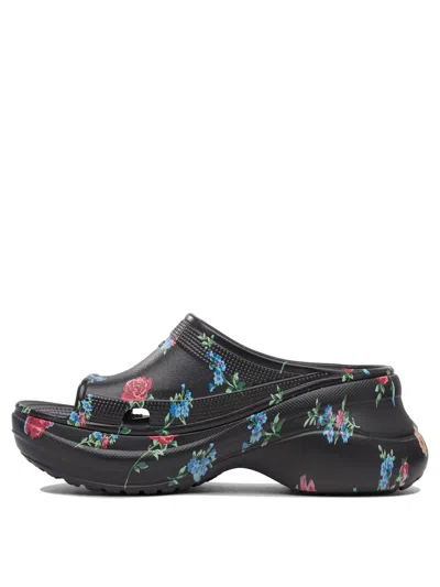 Balenciaga X Crocs Rose Print Pool Slides In Black