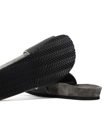 Brunello Cucinelli Precious Taupe Slides In Suede In Brown