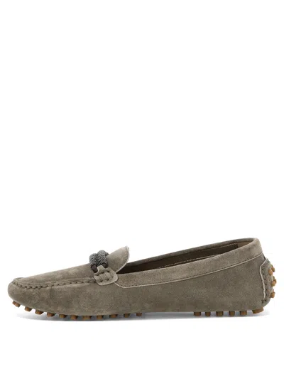 Brunello Cucinelli Buckle Loafers With Studded Sole And Suede Upper In Brown