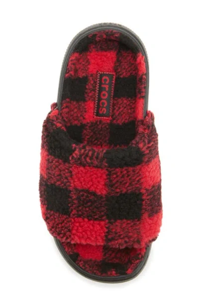 Crocs Classic Buffalo Check Slide Slipper In Red