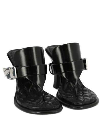 Burberry Black Leather Bay Heeled Sandals In Blue