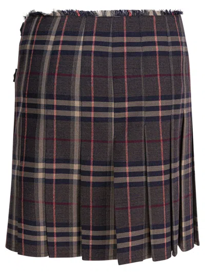 Burberry Leather-trimmed Pleated Checked Wool Mini Skirt In Black