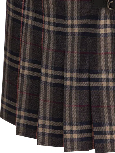 Burberry Leather-trimmed Pleated Checked Wool Mini Skirt In Black