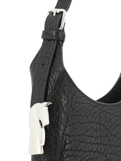 Burberry Textured Leather Chess Baguette Shoulder Bag With Silver-ton In Black