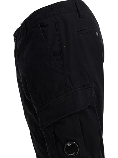 C.p. Company Straight Fit Cargo Pants With Circular Lens Detail In Black