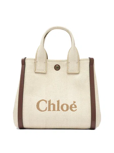 Chloé Chloe Women Sand Canvas Small Carry Handbag In White