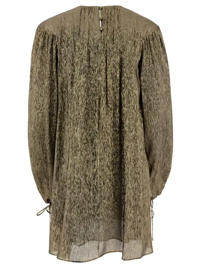 Chloé Voluminous Puff Sleeve Dress In Gold Silk Blend In Green
