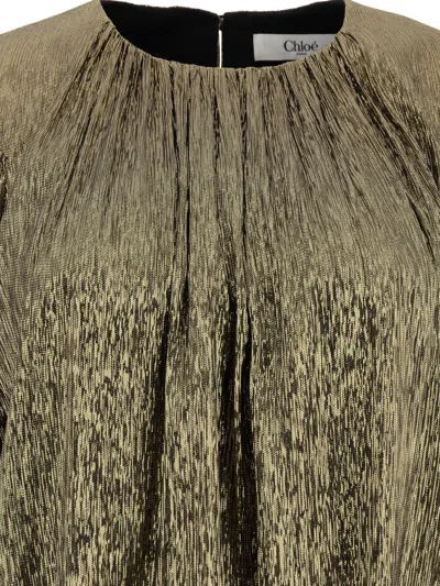 Chloé Voluminous Puff Sleeve Dress In Gold Silk Blend In Green