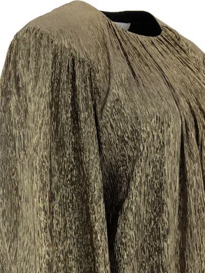 Chloé Voluminous Puff Sleeve Dress In Gold Silk Blend In Green