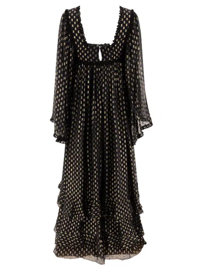 Chloé Maxi Dress Silk Ruffles Scoop Neckline In Black