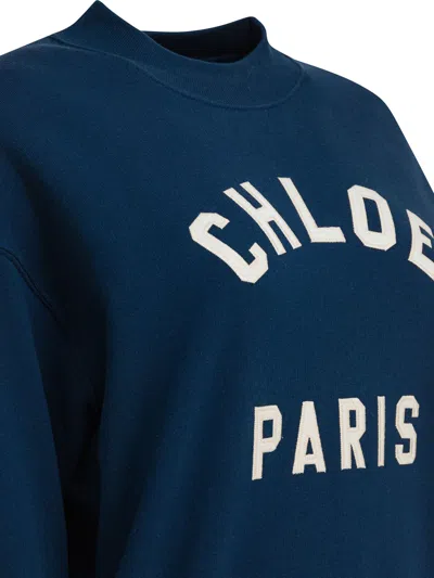 Chloé Crew Neck Logo Sweater In Blue