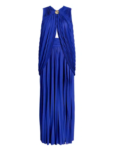 Proenza Schouler Bari Draped Gabardine Sleeveless Gown In Blue