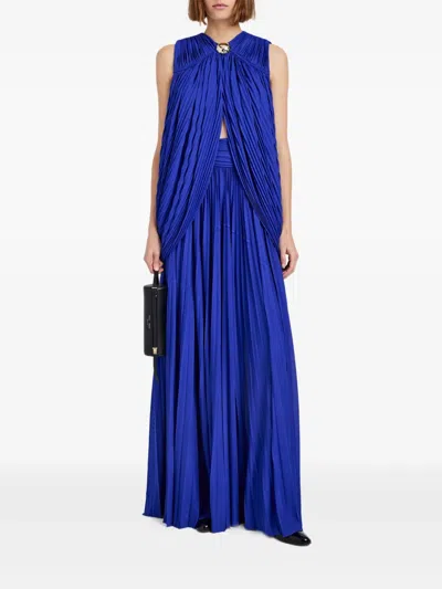 Proenza Schouler Bari Draped Gabardine Sleeveless Gown In Blue