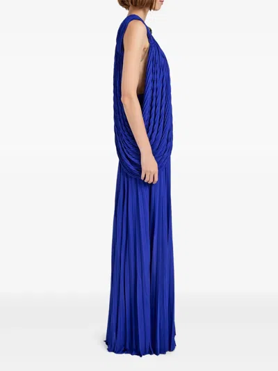 Proenza Schouler Bari Draped Gabardine Sleeveless Gown In Blue