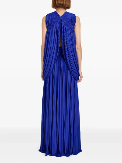 Proenza Schouler Bari Draped Gabardine Sleeveless Gown In Blue