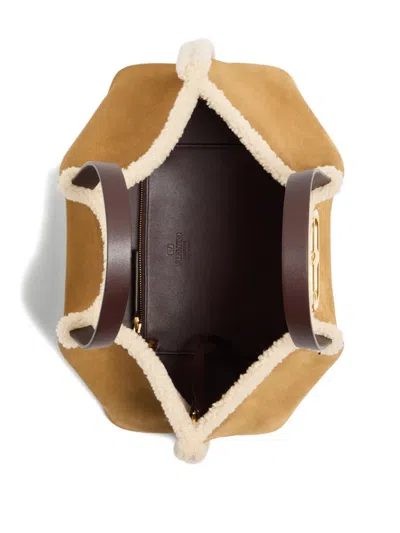 Valentino Garavani  Garavani Medium Suede Shopping Bag With Sheepskin Lining Woman Havana B In Brown