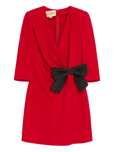 Valentino Short Silk Dress With Bow In Red