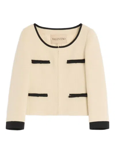 Valentino Textured Fabric Jacket Featuring Pockets In Neutral