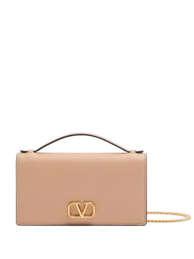 Valentino Vlogo Leather Wallet On Chain In Brown