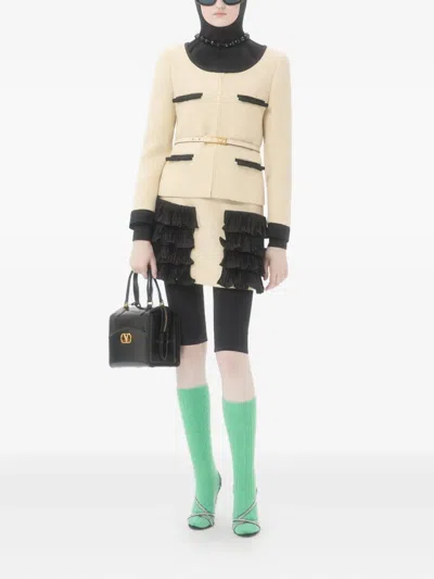 Valentino Textured Fabric Jacket Featuring Pockets In Neutral