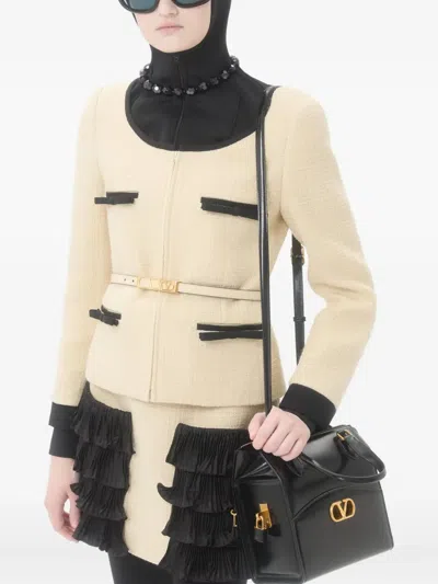 Valentino Textured Fabric Jacket Featuring Pockets In Neutral