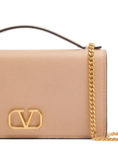 Valentino Vlogo Leather Wallet On Chain In Brown