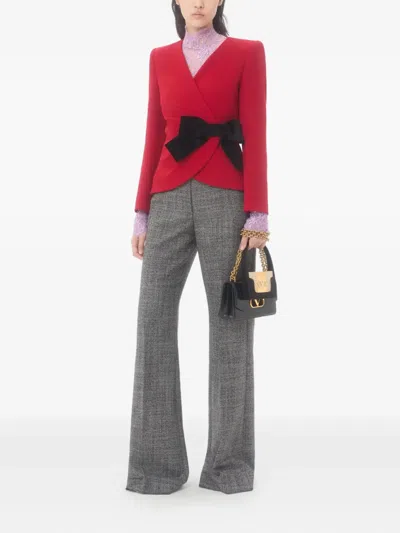 Valentino High-rise Wide-leg Trousers Featuring Pockets In Gray