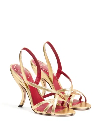 Valentino Garavani Fetishique Sandal In Laminated Nappa 105mm Woman Antique Brass 40 In Gold