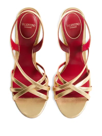 Valentino Garavani Fetishique Sandal In Laminated Nappa 105mm Woman Antique Brass 40 In Gold