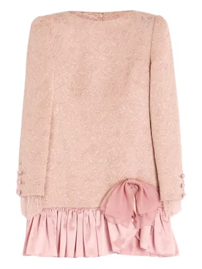 Valentino Long Sleeve Dress Ruffled Hem In Pink