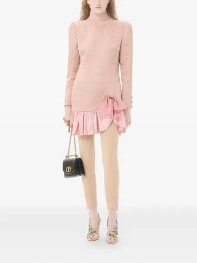 Valentino Long Sleeve Dress Ruffled Hem In Pink