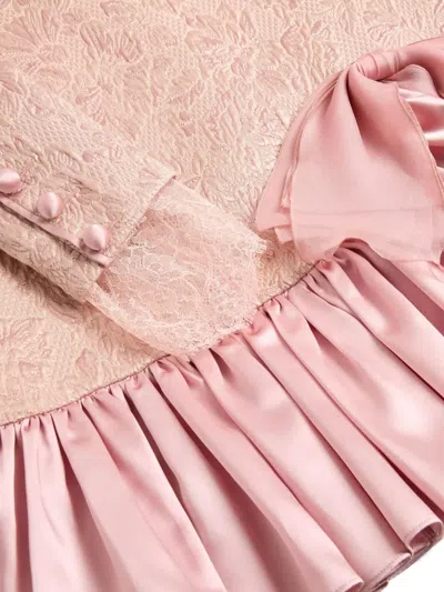 Valentino Long Sleeve Dress Ruffled Hem In Pink