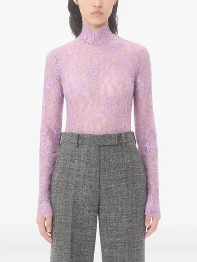 Valentino Purple Floral Lace Bodysuit In Purple