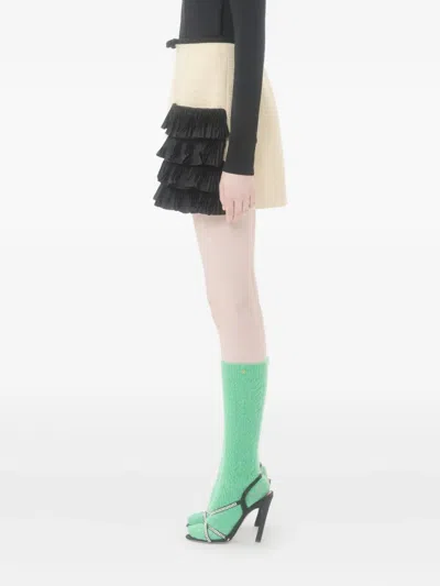 Valentino Ruffled Taffeta-trimmed Wool-blend Tweed Mini Skirt In Black