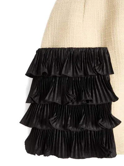 Valentino Ruffled Taffeta-trimmed Wool-blend Tweed Mini Skirt In Black