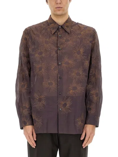 Dries Van Noten Floral Pattern Long Sleeve Cuffed Shirt In Brown