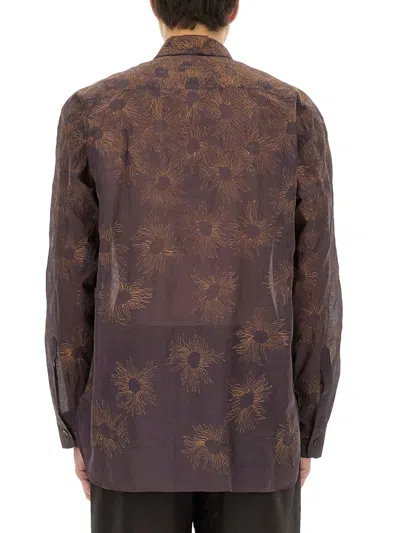 Dries Van Noten Floral Pattern Long Sleeve Cuffed Shirt In Brown