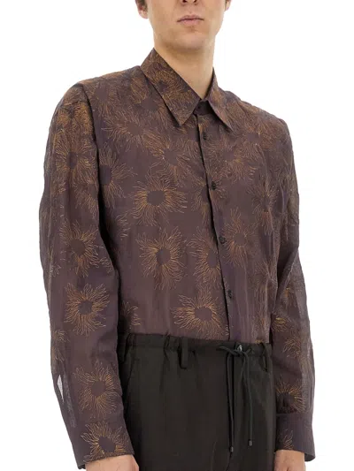 Dries Van Noten Floral Pattern Long Sleeve Cuffed Shirt In Brown