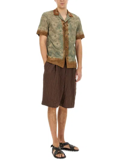 Dries Van Noten Knee Length Crinkled Texture Shorts In Brown