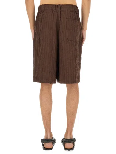 Dries Van Noten Knee Length Crinkled Texture Shorts In Brown
