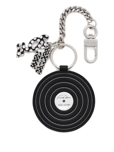 Marc Jacobs X Derrick Adams Record-shaped Leather Keyring In Black