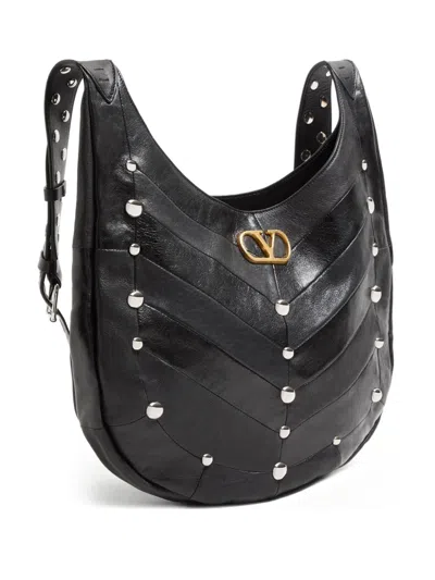 Valentino Garavani Small Hoboho Chevron Quilted Shoulder Bag With Studs In Black