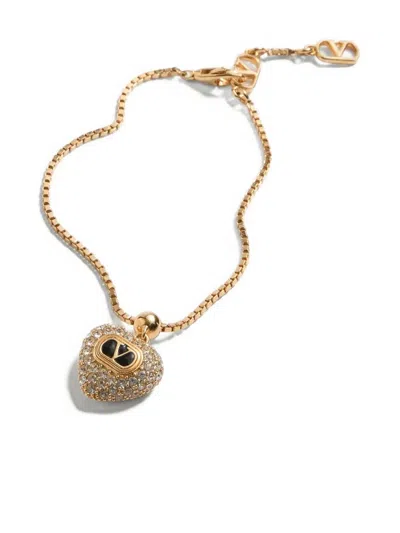 Valentino Womens Oro Nero Crystal Coeur Royal Metal And Swarovski Crystal Bracelet In Gold