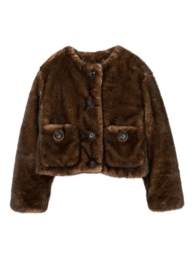 Marc Jacobs Patch-pocket Faux-fur Jacket In Brown