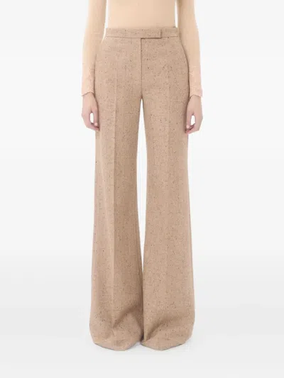 Valentino Pantalone A Palazzo In Lana Sabbia Melangé Donna In Brown